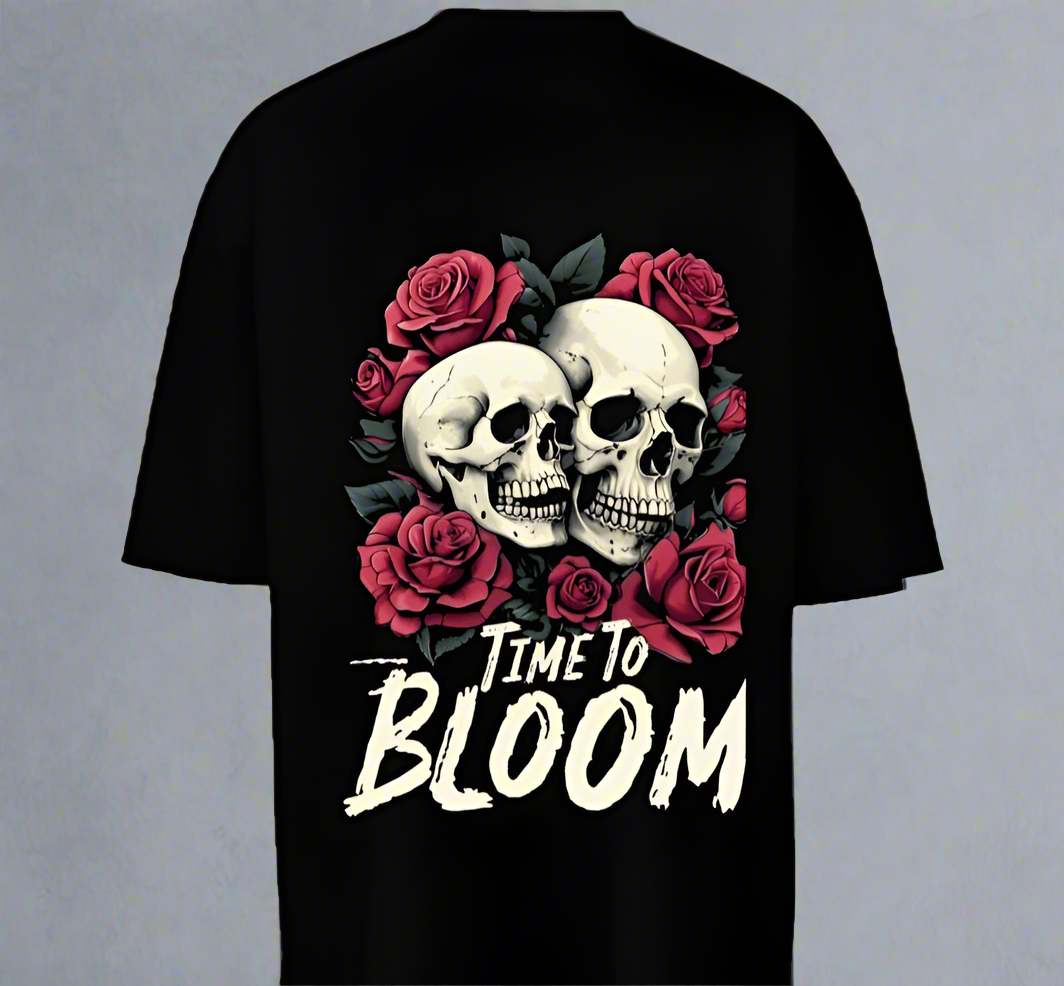 Skull & Roses Graphic T-Shirt – “Time To Bloom” Streetwear Tee 🌹💀