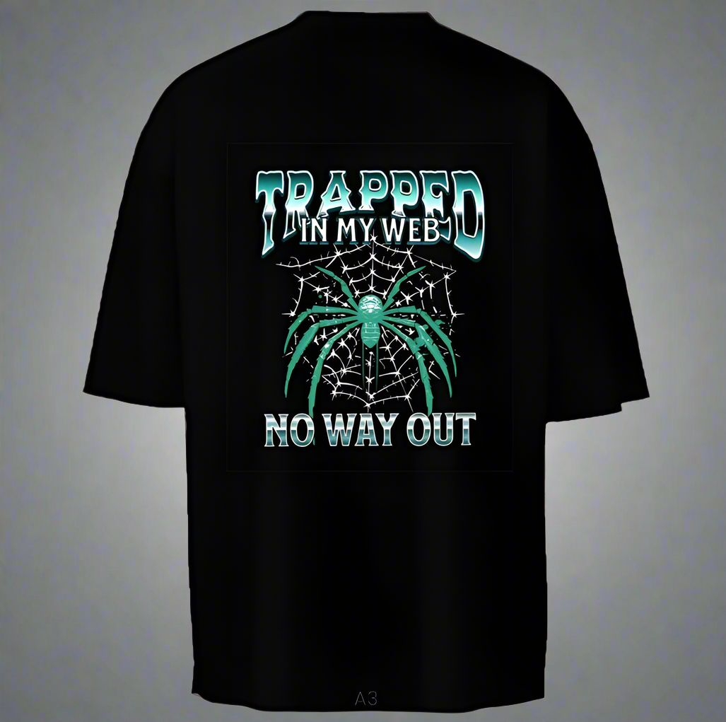 Graphic Spider T-Shirt – “Trapped in My Web” Oversized Streetwear Tee 🕷️