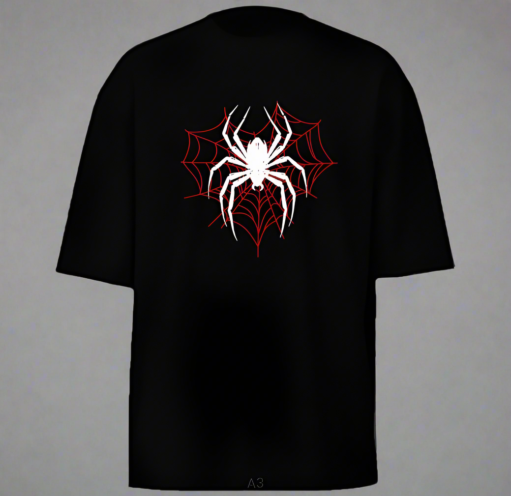 Graphic Spider T-Shirt – “Trapped in My Web” Oversized Streetwear Tee 🕷️
