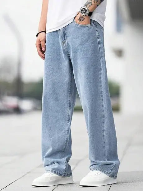 Men's Loose Fit Mid Rise Light Blue Jeans