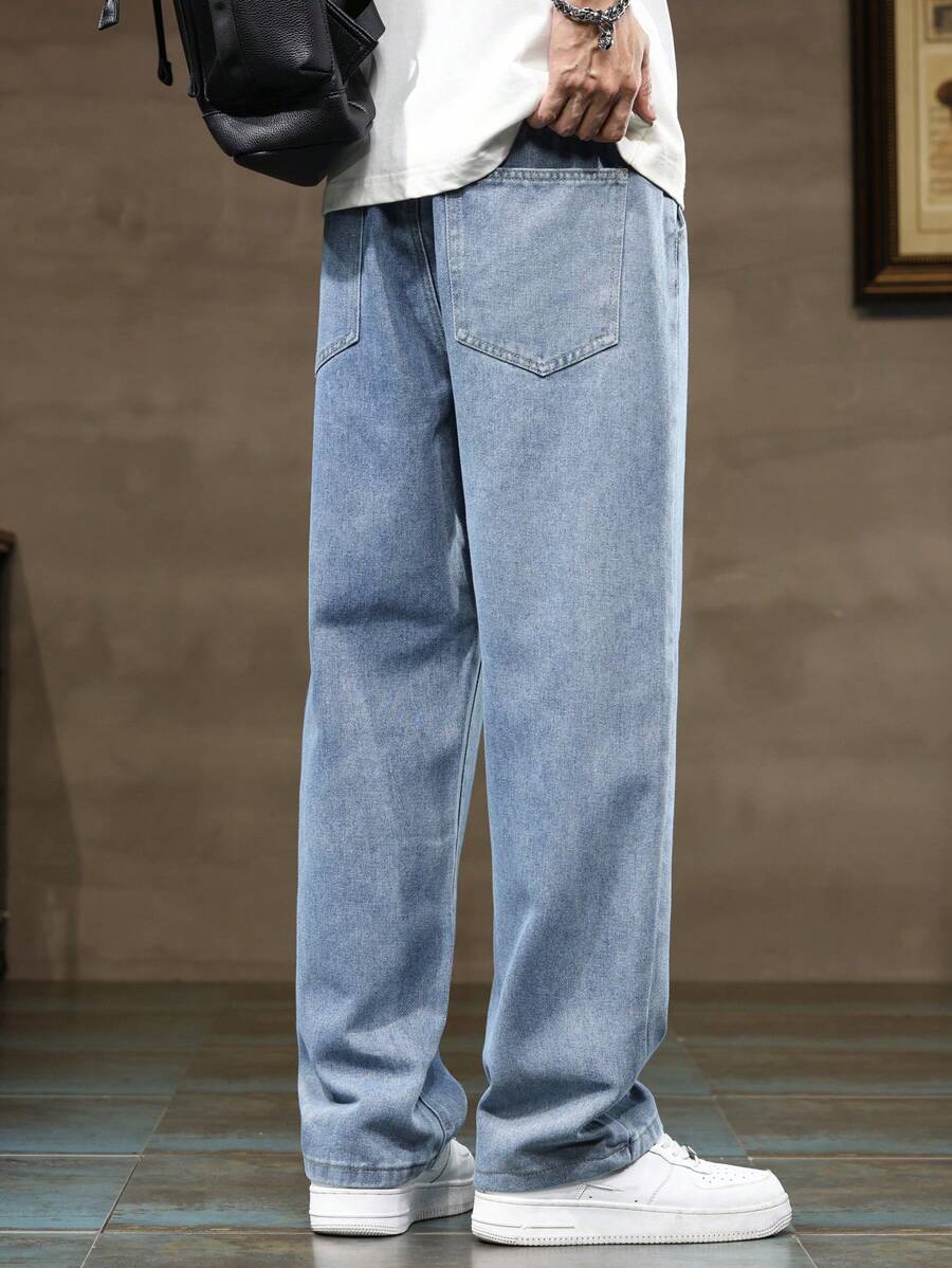 Men's Loose Fit Mid Rise Light Blue Jeans